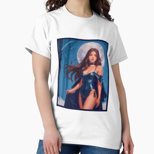 Fantasy Full Moon Night Blue Dress Brunette Girl Classic T-Shirt