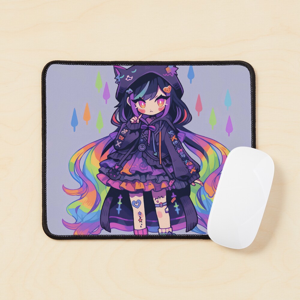 Adorable Purple and Rainbow Kitty Anime Girl