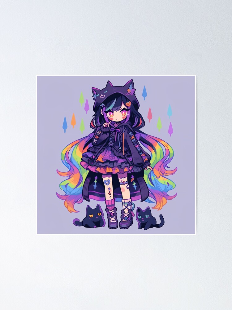 Kawaii anime black witchs magical kitten Vector Image