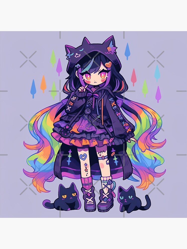 Neon Anime Cat Girl ' Poster, picture, metal print, paint by