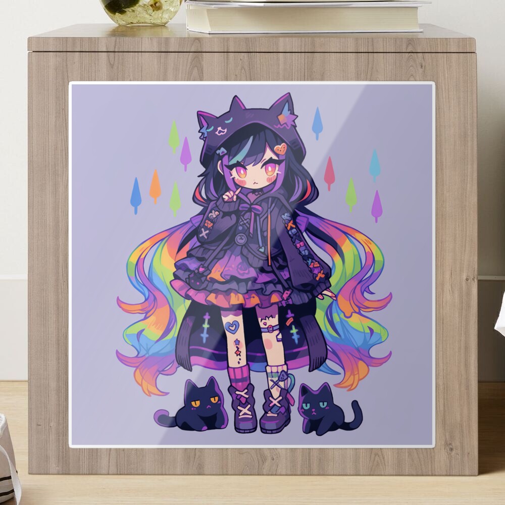 Adorable Purple and Rainbow Kitty Anime Girl Sticker for Sale by  bubblegoth