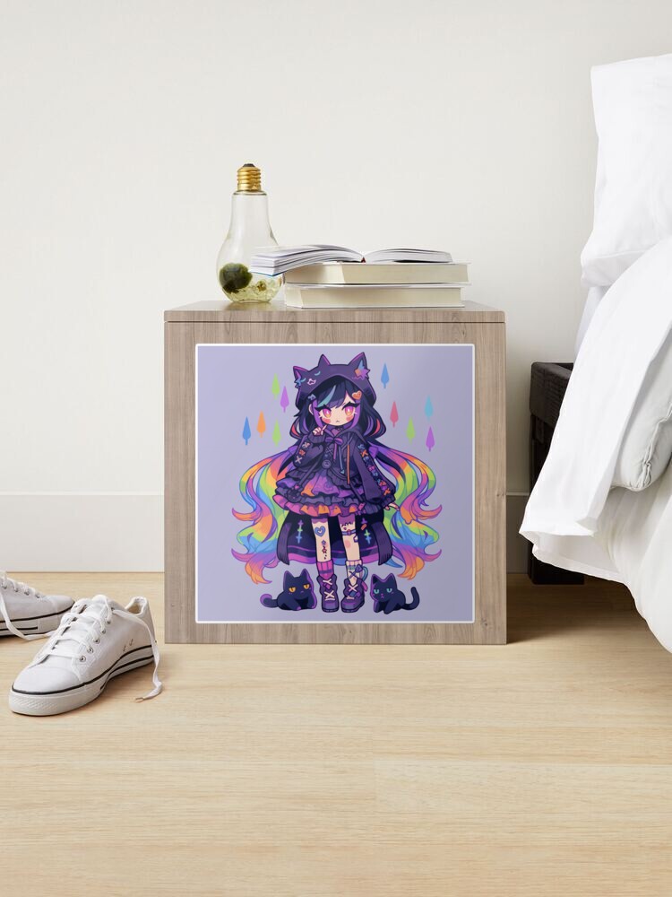 Adorable Purple and Rainbow Kitty Anime Girl Sticker for Sale by