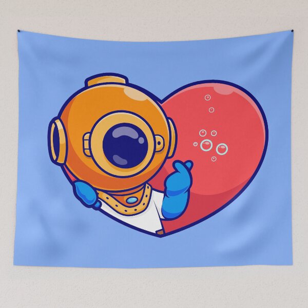Item preview, Diving into Love: Cute Diver with Love Heart Sign - Cartoon Illustration designed and sold by hjian8219.