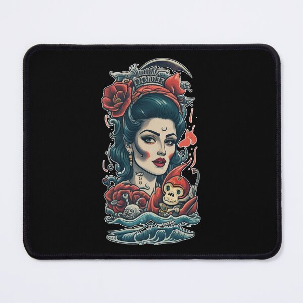 Item preview, Traditional Beautiful Sailor Lady and Red Roses, Sea waves nd Monkey SkullTattoo designed and sold by Cesar Caligula.
