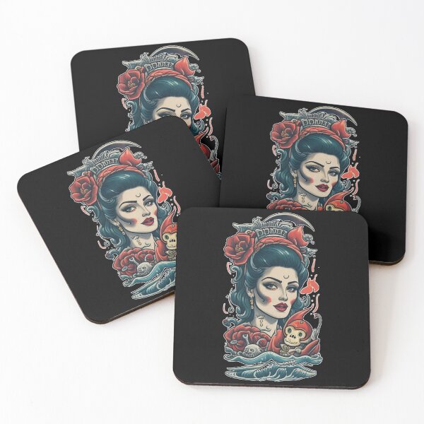 Item preview, Traditional Beautiful Sailor Lady and Red Roses, Sea waves nd Monkey SkullTattoo designed and sold by Cesar Caligula.