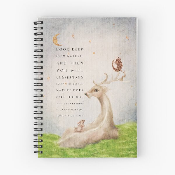 Item preview, Emily Dickinson Nature Quote Twilight Meadow With A Deer, barn owl, and a white rabbit cottagecore wall art designed and sold by Monica Laipple.