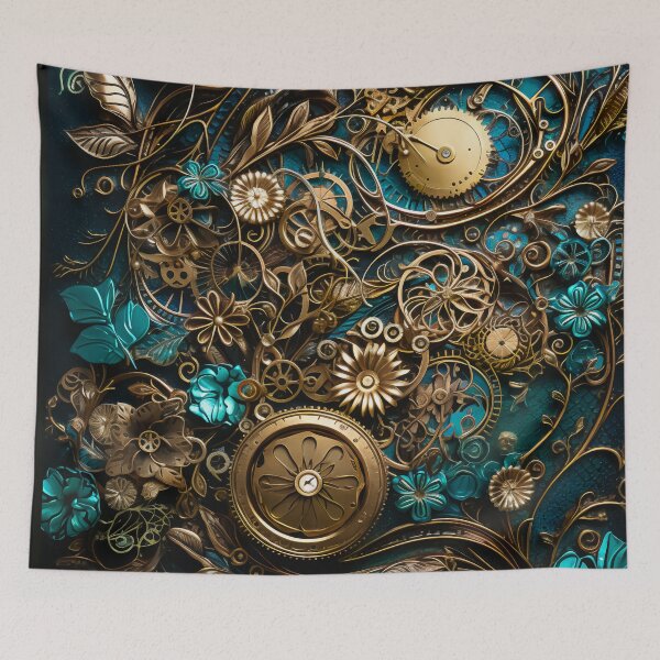 Item preview,  Steampunk Flowers and Rusty Clockwork with Dark Background designed and sold by BrandonArtWorld.