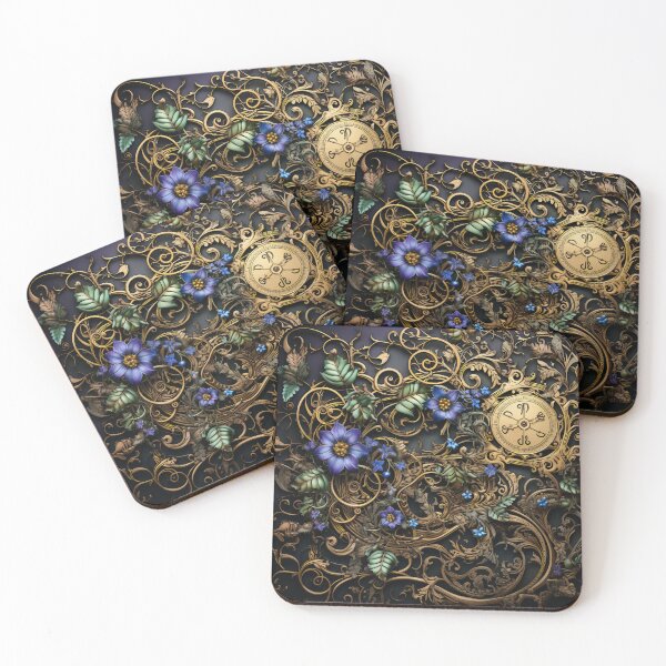 Item preview, Steampunk Flowers and Rusty Clockwork with Dark Background designed and sold by BrandonArtWorld.