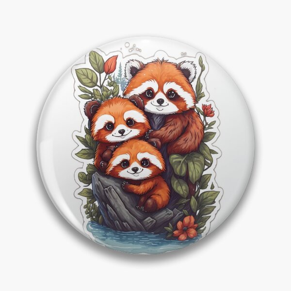Item preview, cute red panda with flowers family of baby ailurus fulgens watercolor chibi kawaii vintage funny designed and sold by Print&Perfection  ⭐⭐⭐⭐⭐.