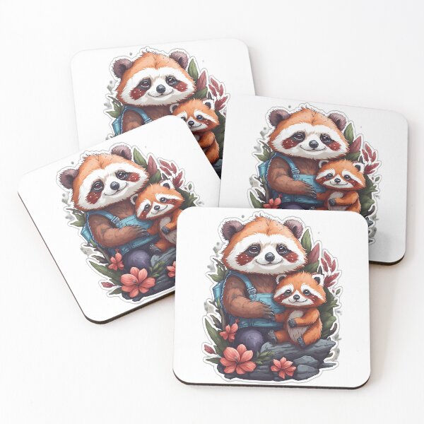 Item preview,  cute red panda with flowers family of baby ailurus fulgens watercolor chibi kawaii vintage funny father and son  designed and sold by Print&Perfection  ⭐⭐⭐⭐⭐.