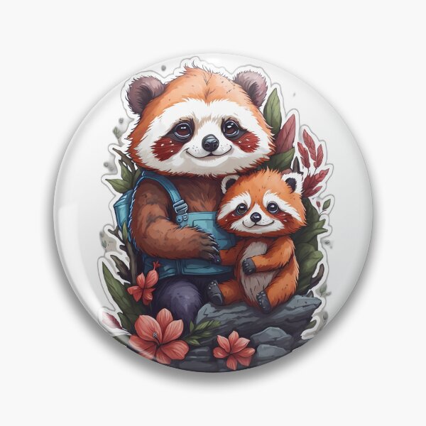 Item preview,  cute red panda with flowers family of baby ailurus fulgens watercolor chibi kawaii vintage funny father and son  designed and sold by Print&Perfection  ⭐⭐⭐⭐⭐.