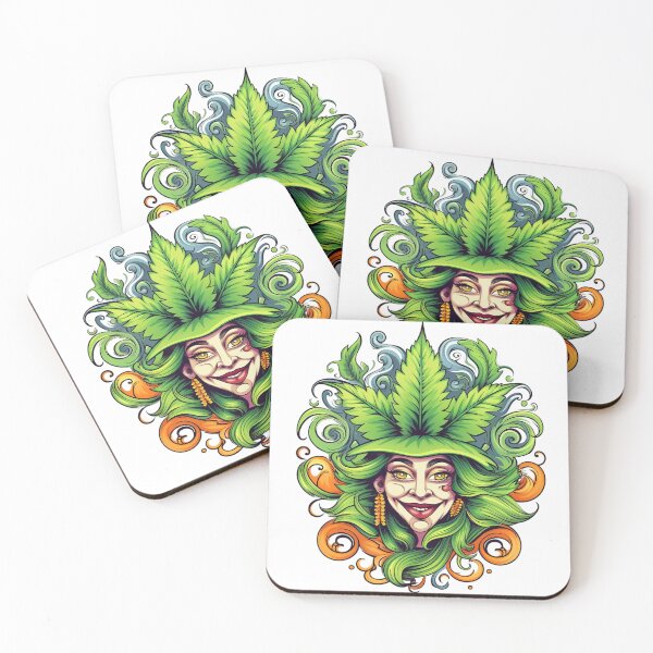 Item preview, Green-Haired Woman with Cannabis Leaf Hat designed and sold by Lamarcy.