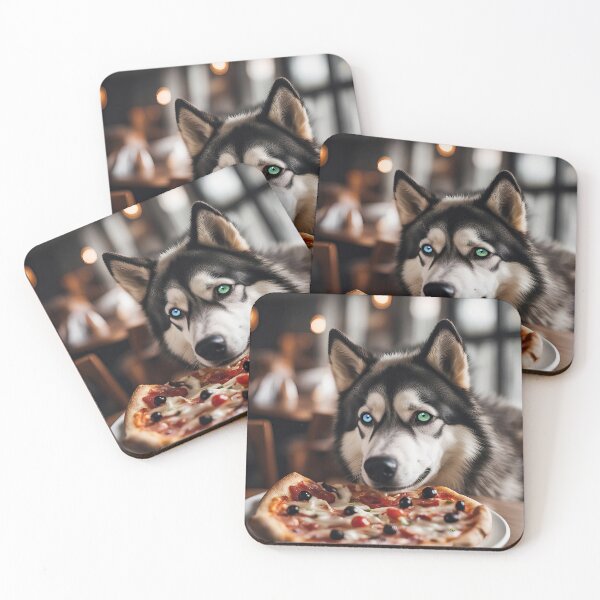 Item preview, A dog in a restaurant eating pizza. designed and sold by solixsparkle.