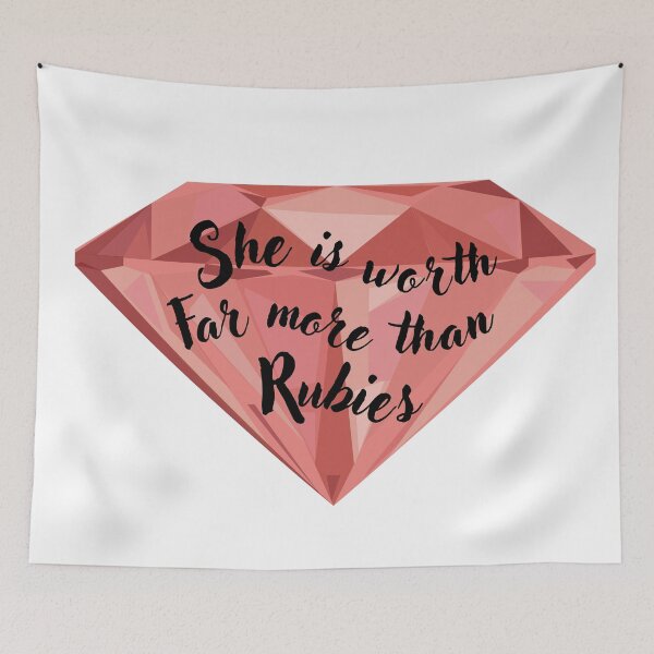 Item preview, "She is worth more than rubies" bible verse for women designed and sold by Put-God-First.