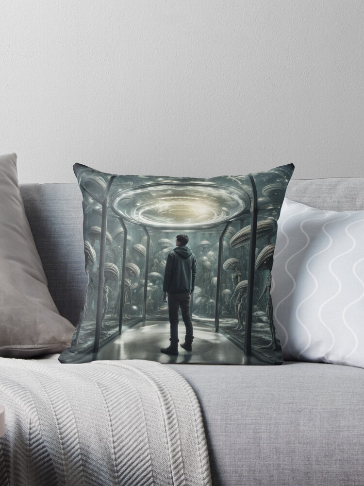 Thumbnail 1 of 4, Pillow, Aliens visit a Human Zoo designed and sold by LenCarol.