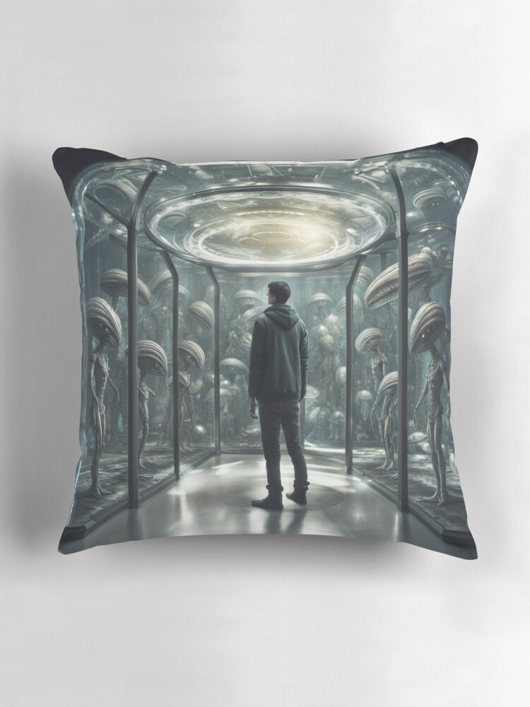 Thumbnail 3 of 4, Pillow, Aliens visit a Human Zoo designed and sold by LenCarol.