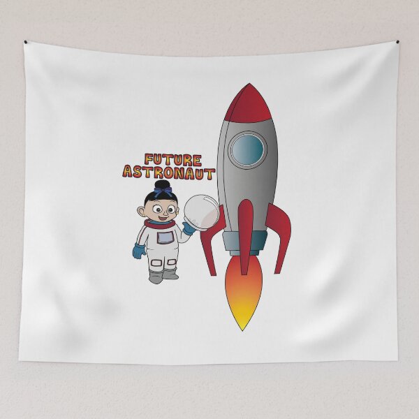 Item preview, 'Future Astronaut' Girl with Rocket (Black Hair) designed and sold by ThingsByNin.