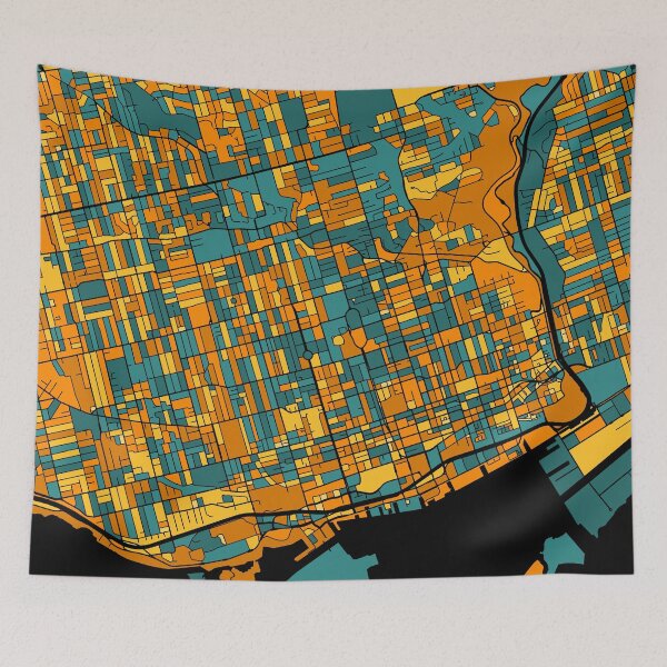 Item preview, Toronto Map Pattern in Orange & Teal designed and sold by PatternMaps.