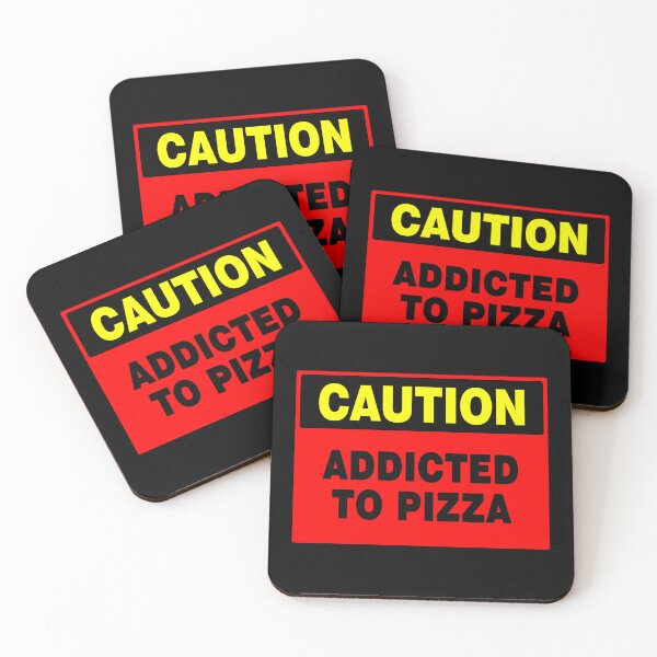 Item preview, Caution Addicted To Pizza, Red Sign, Bold Black and Yellow Lettering designed and sold by AASparksDesigns.