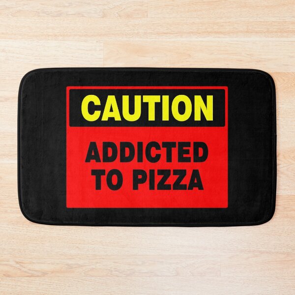 Item preview, Caution Addicted To Pizza, Red Sign, Bold Black and Yellow Lettering designed and sold by AASparksDesigns.