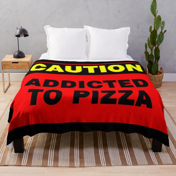 Item preview, Caution Addicted To Pizza, Red Sign, Bold Black and Yellow Lettering designed and sold by AASparksDesigns.