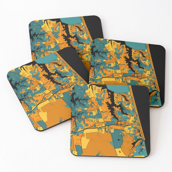 Item preview, Virginia Beach Map Pattern in Orange & Teal designed and sold by PatternMaps.