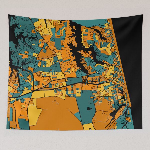 Item preview, Virginia Beach Map Pattern in Orange & Teal designed and sold by PatternMaps.