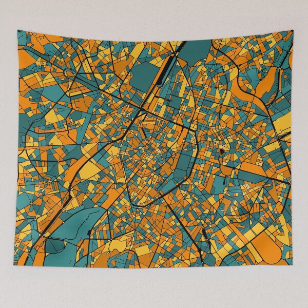 Item preview, Brussels Map Pattern in Orange & Teal designed and sold by PatternMaps.
