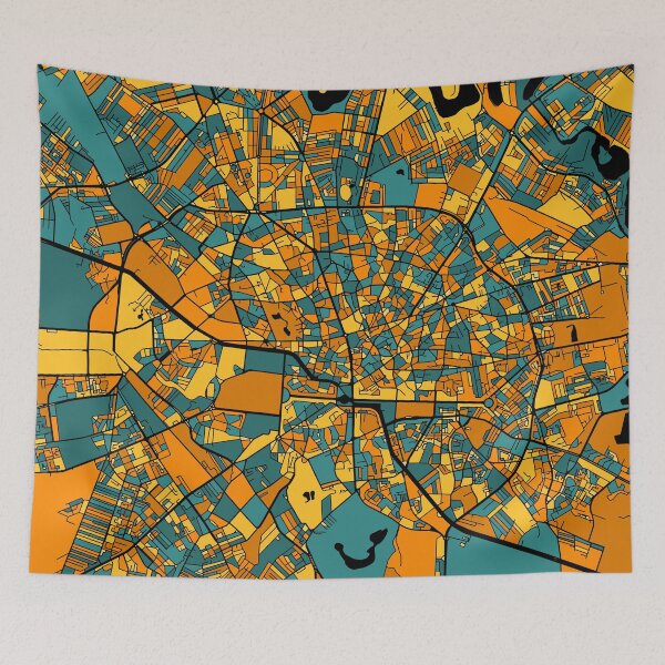 Item preview, Bucharest Map Pattern in Orange & Teal designed and sold by PatternMaps.