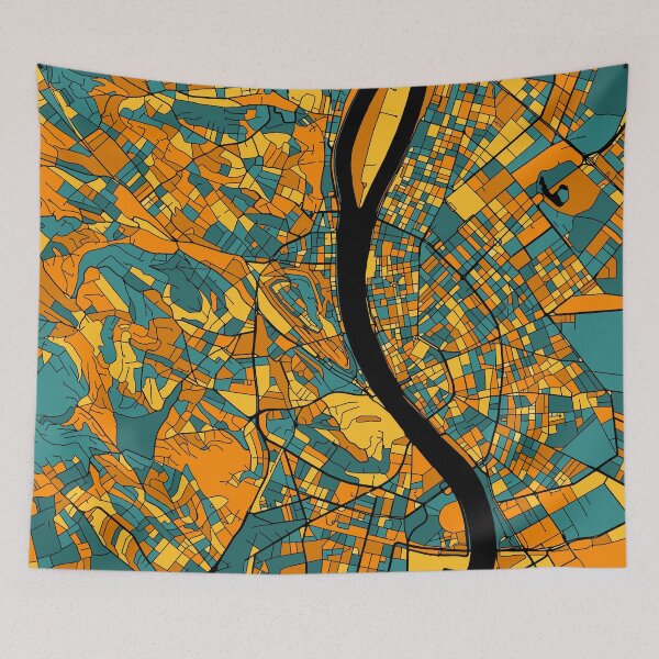 Item preview, Budapest Map Pattern in Orange & Teal designed and sold by PatternMaps.