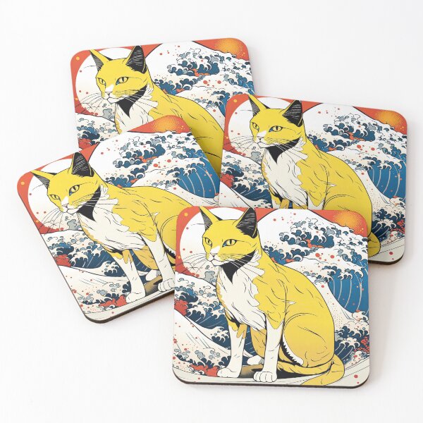 Item preview, Cat amongst Hokusai waves with a rising moon and clouds in pop art design designed and sold by Meena-tta.