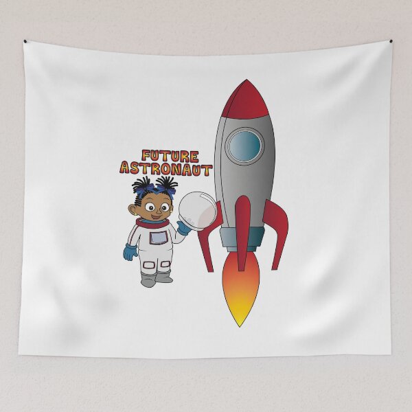 Item preview, 'Future Astronaut' Girl with Rocket (Plaits/Dreadlocks) designed and sold by ThingsByNin.