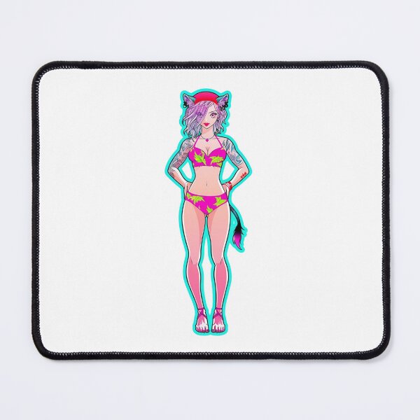 Item preview, Cat Rave Girl with Tail in Pink Bikini designed and sold by PixieRavePrints.