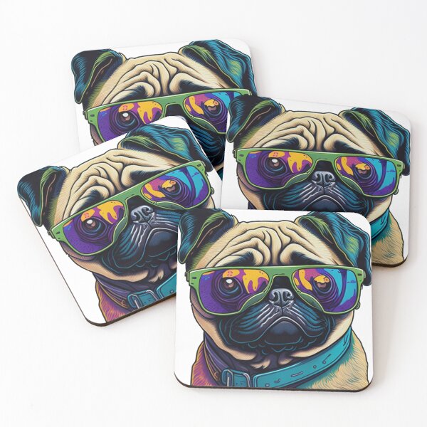 Item preview, Colorful Pug in Sunglasses designed and sold by LivingItFunky.