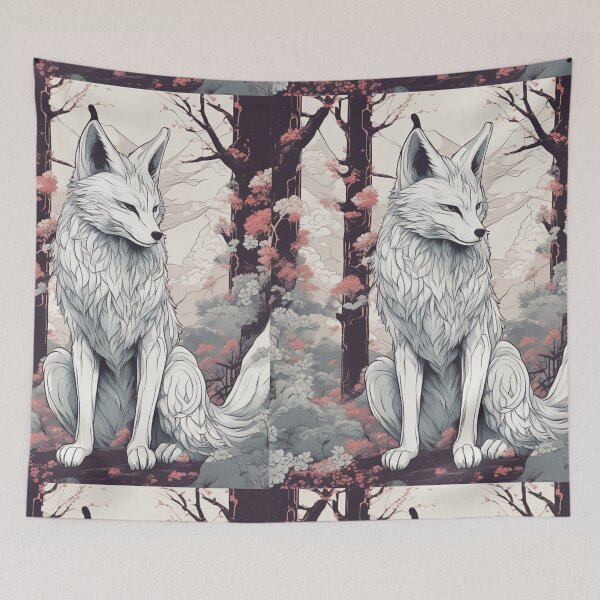 Item preview, Folclore japonés zorro kitsune bosque flor de cerezo árbol línea arte designed and sold by Meena-tta.