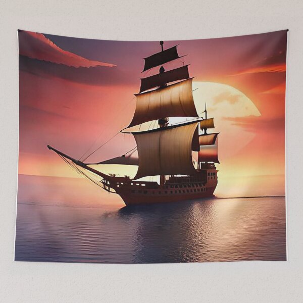 Item preview, pirate ship in a blood colored ocean sunset designed and sold by eriCkGomeRyn.