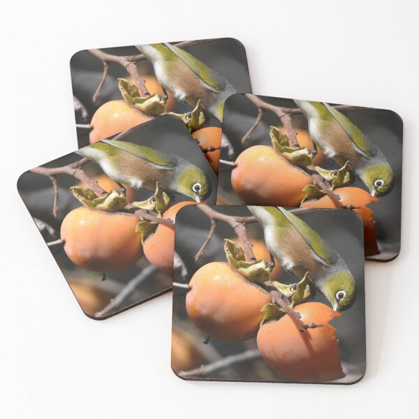 Item preview, Waxeye/Tauhou on persimmons  designed and sold by Helenafox.