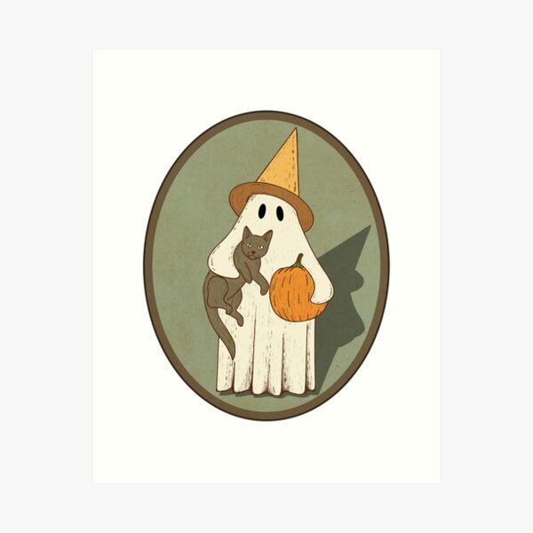 Vintage Ghost with Cat Halloween Graphic