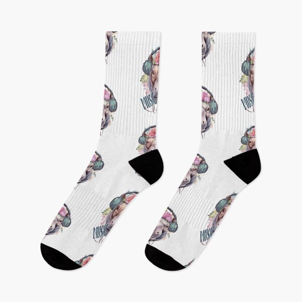 Item preview, Portrait of a smiling hippopotamus in headphones and a wreath for printing on a t-shirt, sticker, print. designed and sold by Anastasiia Yurevych.