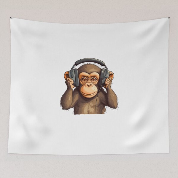 Item preview, Monkey having headphone and listening to hip hop Music  designed and sold by FireFXStudio.
