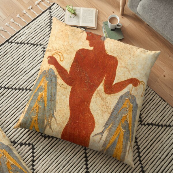 Fresco of the Fisherman from Akrotiri Floor Pillow