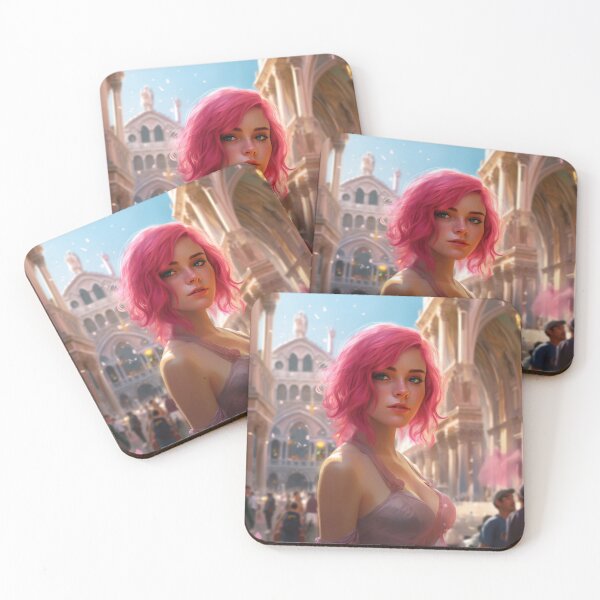 Item preview, Enchanting Visions: A Beautiful Girl with Short Pink Hair in Venice designed and sold by oanaunciuleanu.