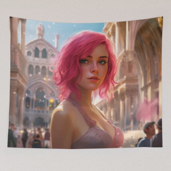 Item preview, Enchanting Visions: A Beautiful Girl with Short Pink Hair in Venice designed and sold by oanaunciuleanu.