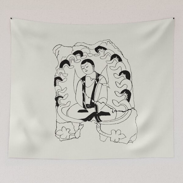Item preview, Line Drawing Sketch Dunhuang Mogao Caves Buddhist Monk Meditation designed and sold by Mulan-Prints.