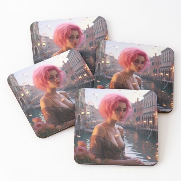 Item preview, Enchanting Visions: A Beautiful Girl with Short Pink Hair in Venice designed and sold by oanaunciuleanu.