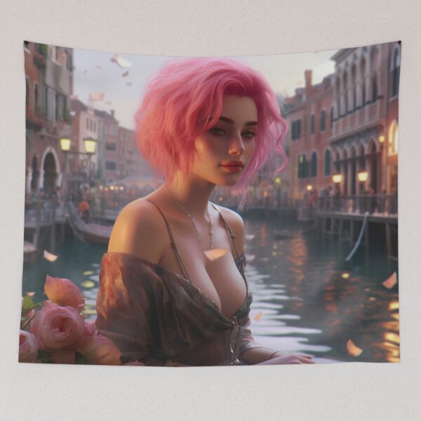 Item preview, Enchanting Visions: A Beautiful Girl with Short Pink Hair in Venice designed and sold by oanaunciuleanu.