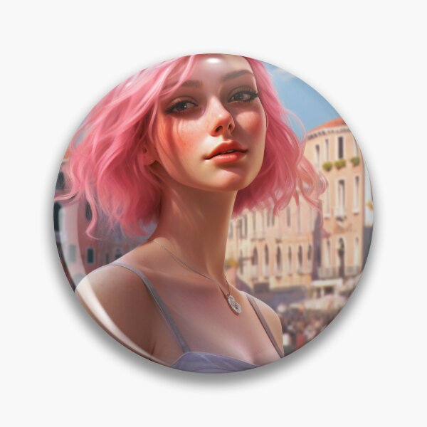 Item preview, Enchanting Visions: A Beautiful Girl with Short Pink Hair in Venice designed and sold by oanaunciuleanu.
