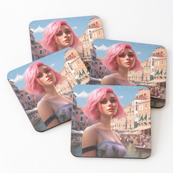 Item preview, Enchanting Visions: A Beautiful Girl with Short Pink Hair in Venice designed and sold by oanaunciuleanu.
