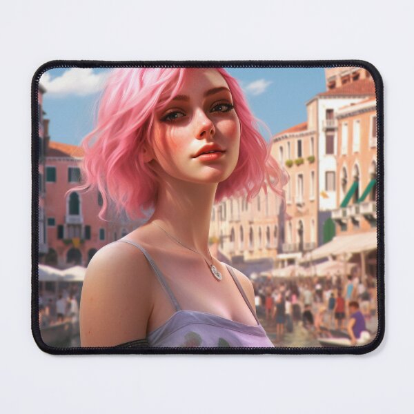 Item preview, Enchanting Visions: A Beautiful Girl with Short Pink Hair in Venice designed and sold by oanaunciuleanu.