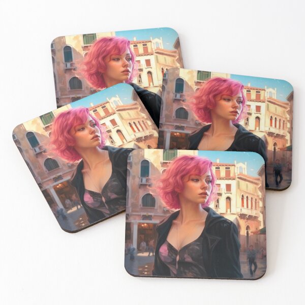 Item preview, Enchanting Visions: A Beautiful Girl with Short Pink Hair in Venice designed and sold by oanaunciuleanu.